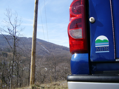A sticker adorns MDE Inspection Vehicle