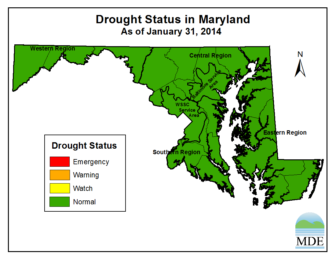 Drought Status in Maryland Map As of January 31, 2014
