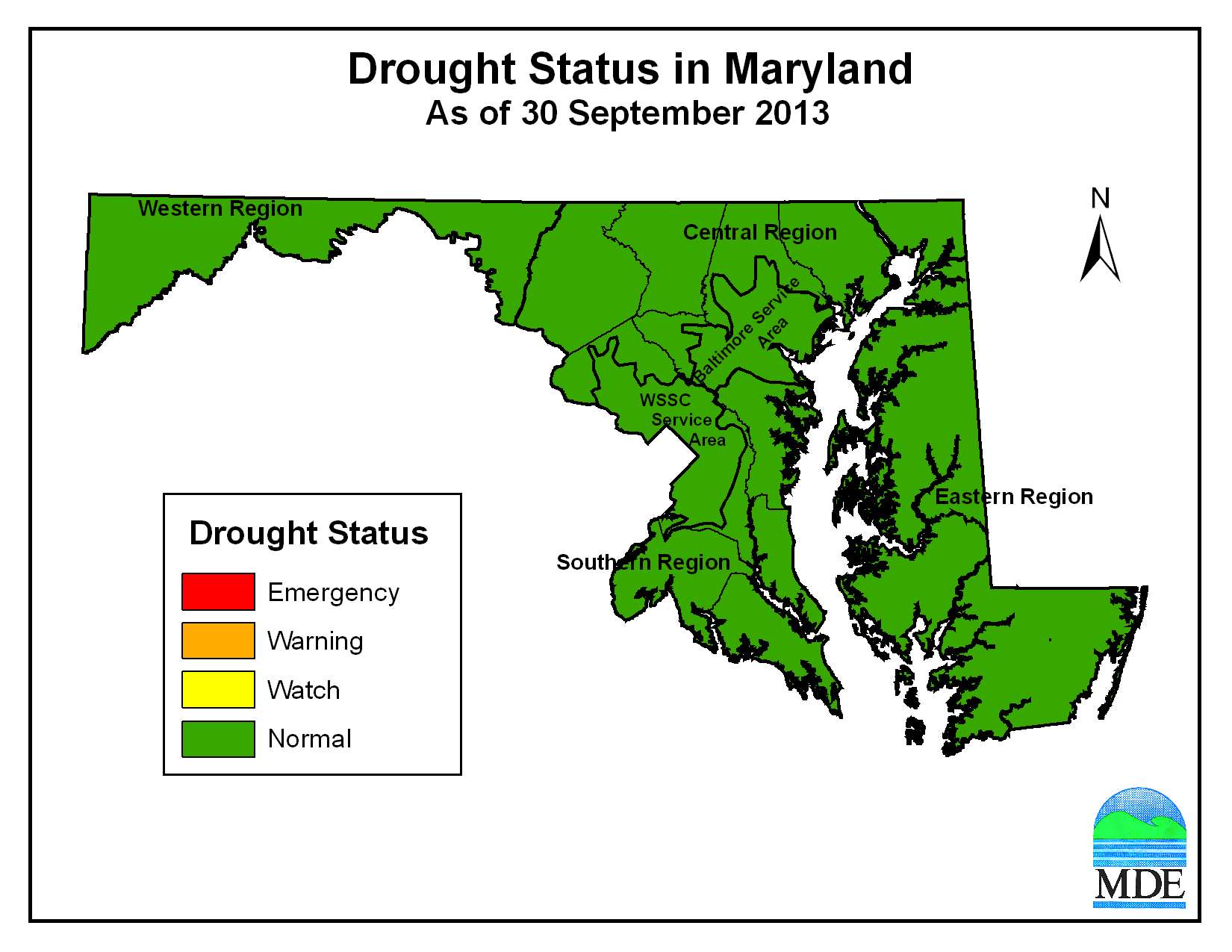 Drought Status in Maryland Map As of September 30, 2013