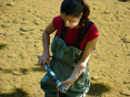 Woman collecting soil sample