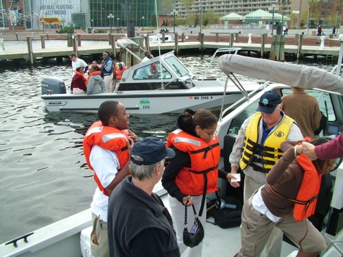MDE Secretary Kendl P. Philbrick arrived by boat to Baltimore Harbor   