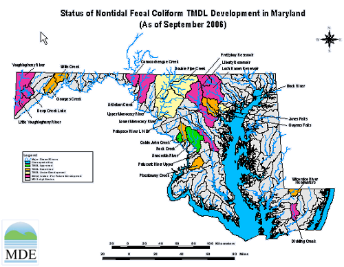 Map of TMDL Development for Non-tidal Fecal Coliform