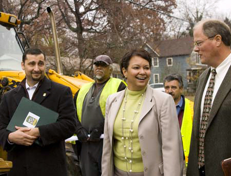 Edmonston Mayor Adam Ortiz, EPA Administrator Lisa Jackson, and MDE Deputy Secretary Robert Summers.