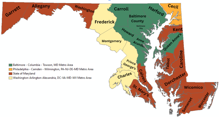 Planning grant award areas in Maryland