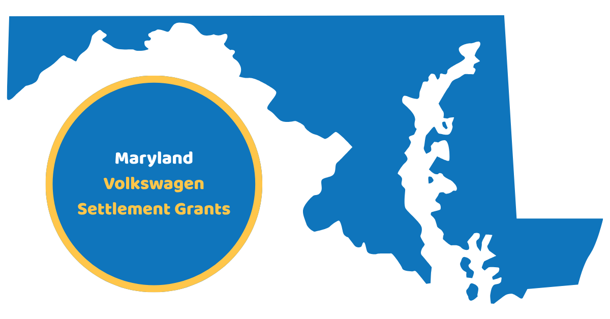 Title image of maryland volkwagen grant webpage with graphic of maryland and words reading maryland wolkswagen settlement grants