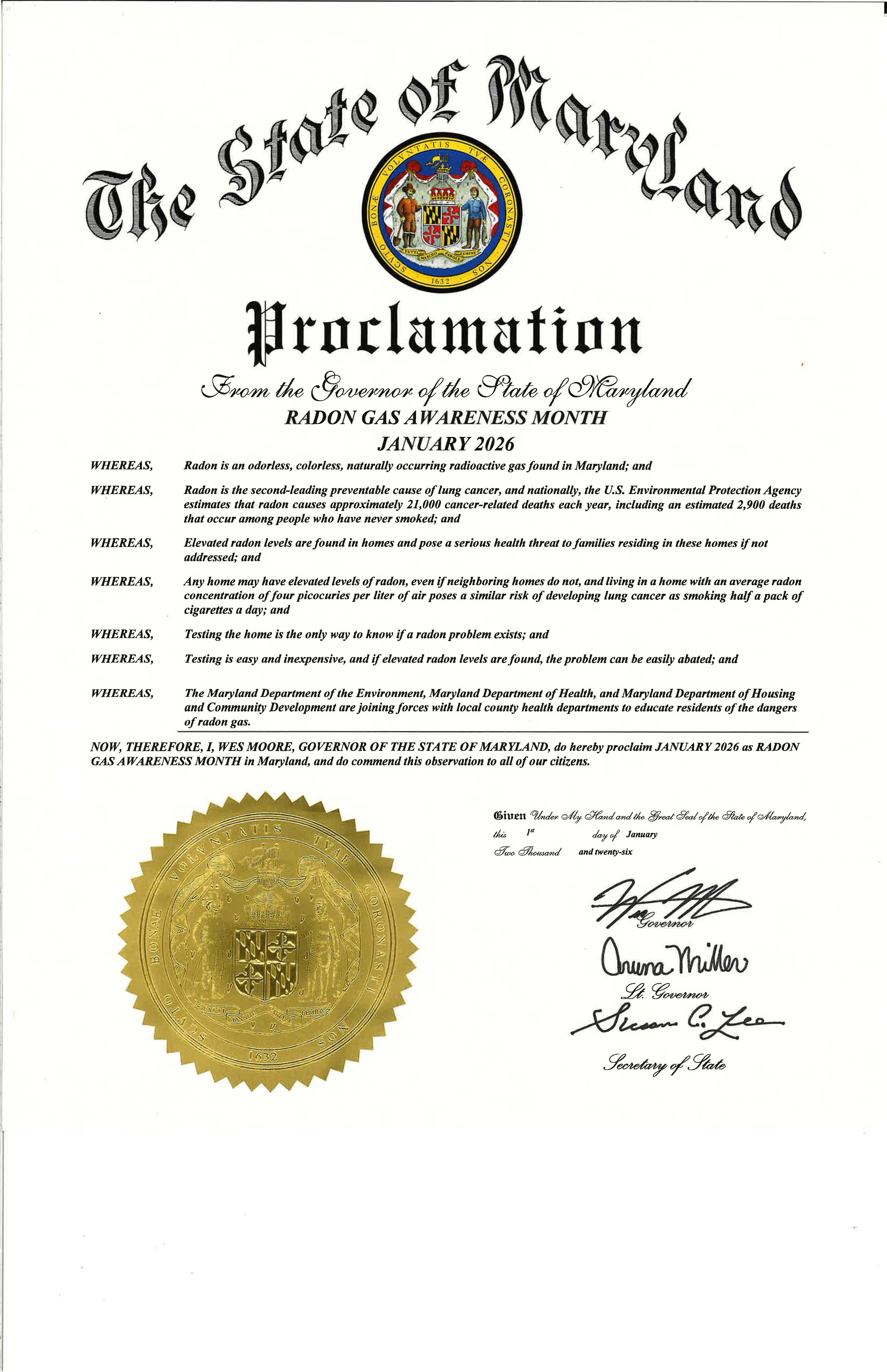 Radon Gas Awareness Month Proclamation