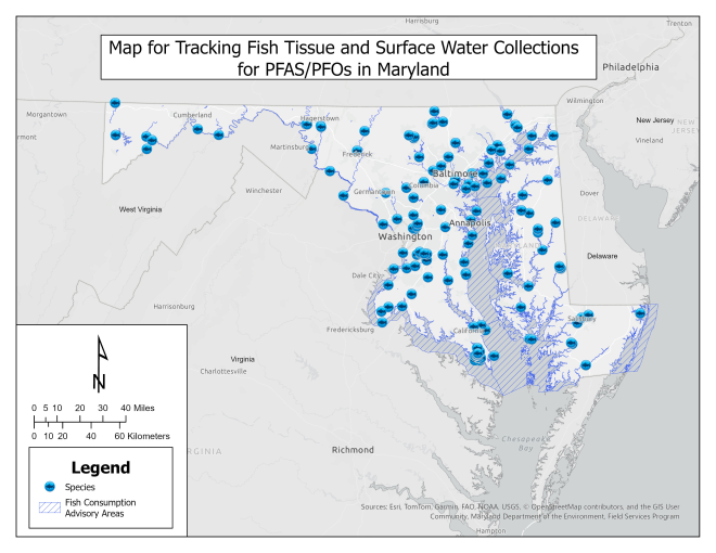 Map showing fish consumption advisory sampling locations