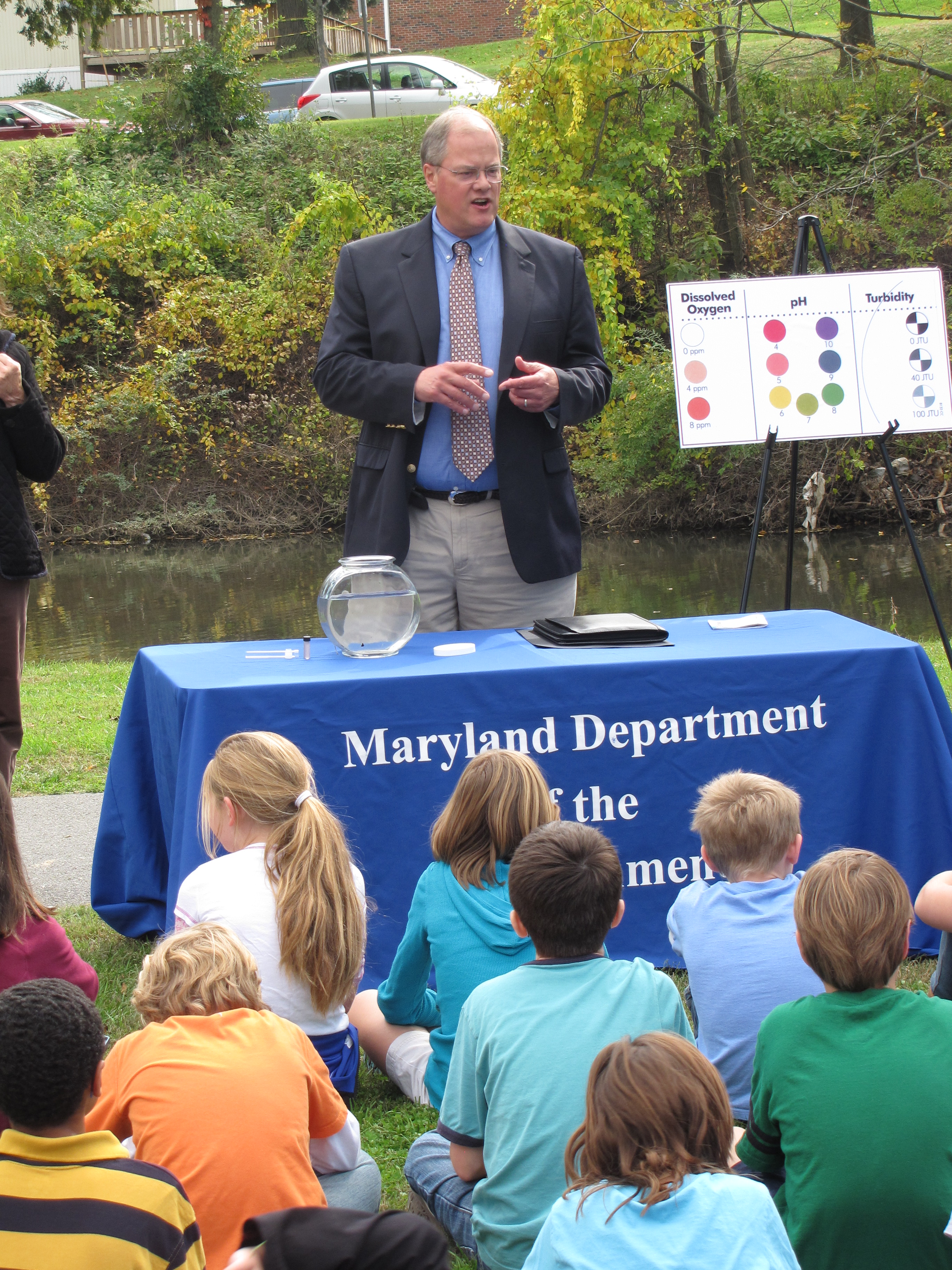Dr. Summers conducts water monitoring activity at Parkway Elementary