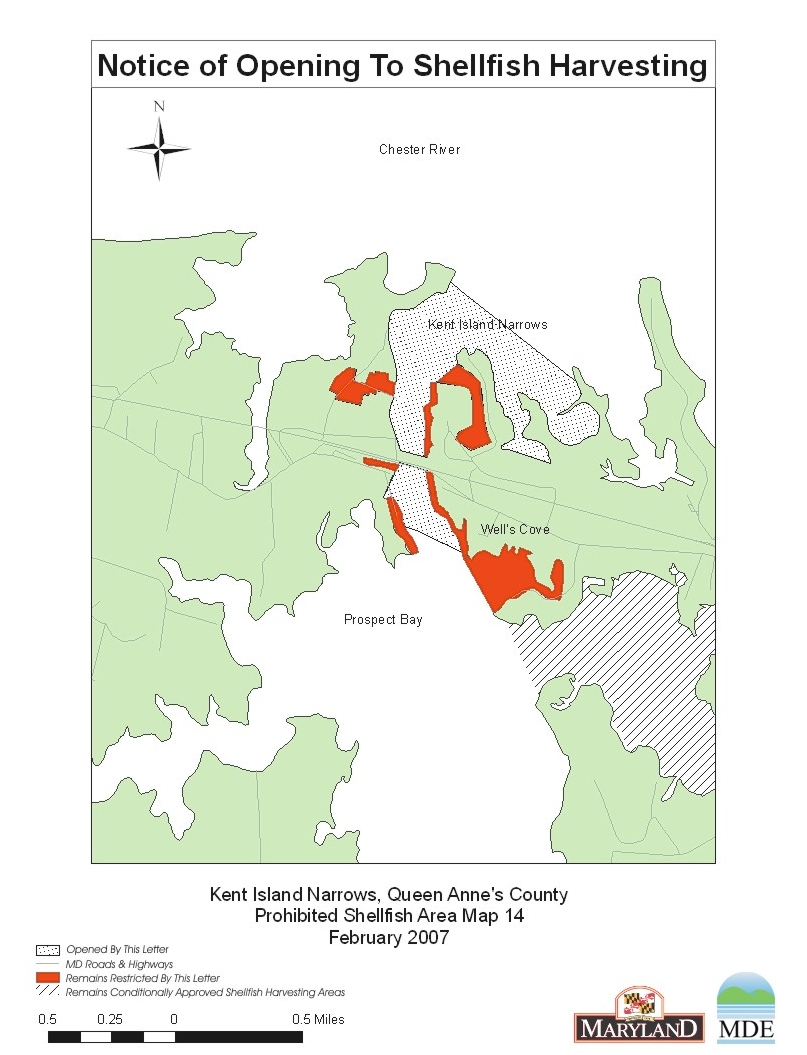Map of Kent Island Narrows to shellfish harvesting area