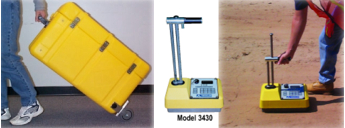 The Troxler Model 3430 surface moisture density gauge in and out of its case