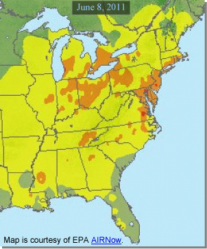 View of air quality over the eastern seaboard