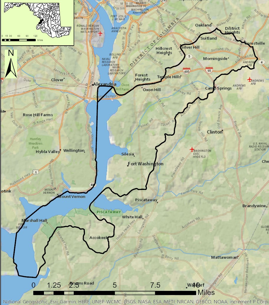 Map of the Potomac River Upper Tidal Watershed