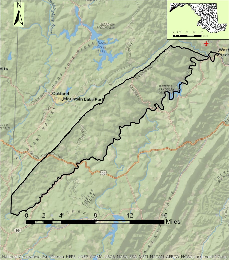 Map fo the Potomac River Upper North Branch Watershed