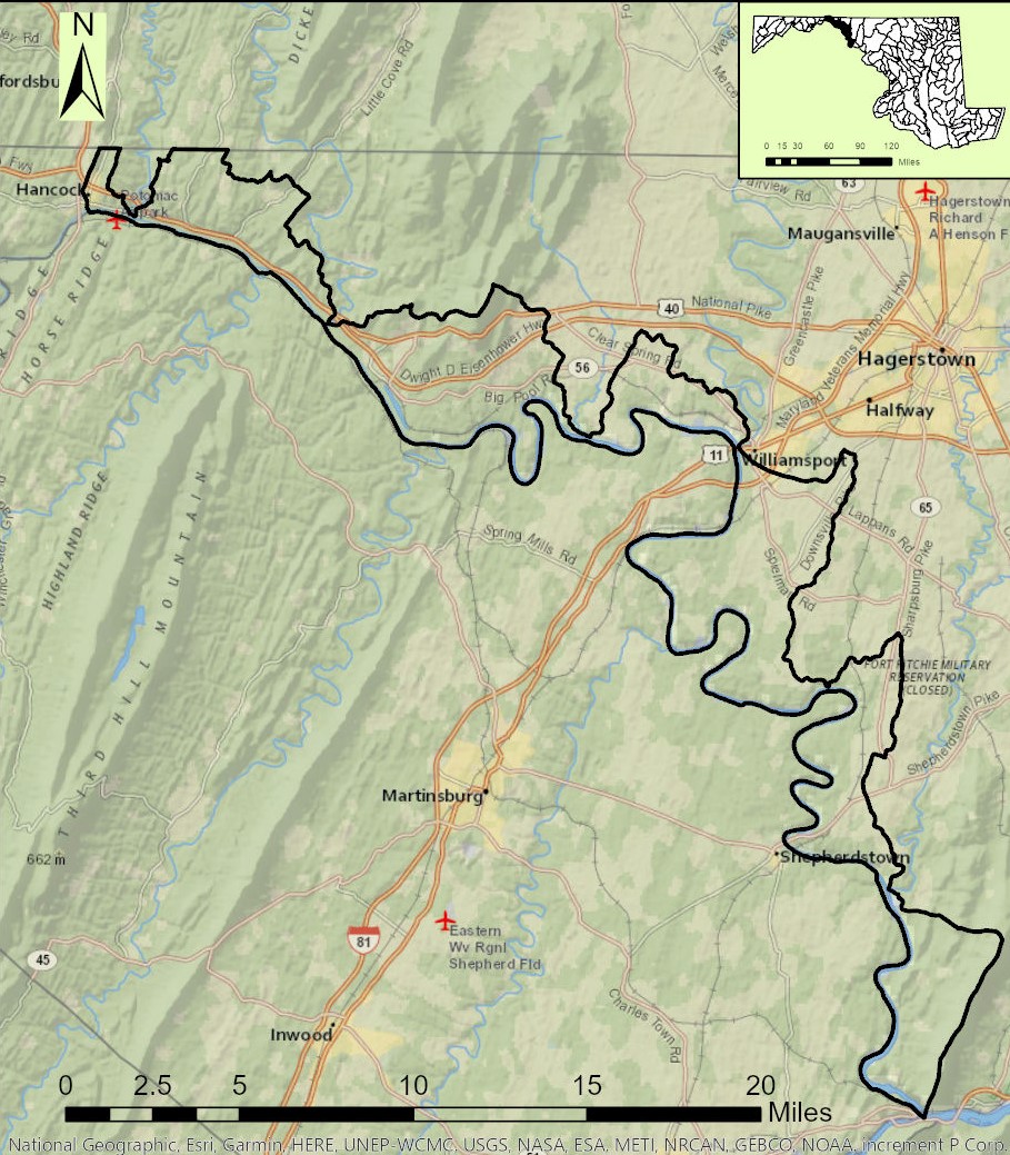 Map of the Potomac River Washington County Watershed