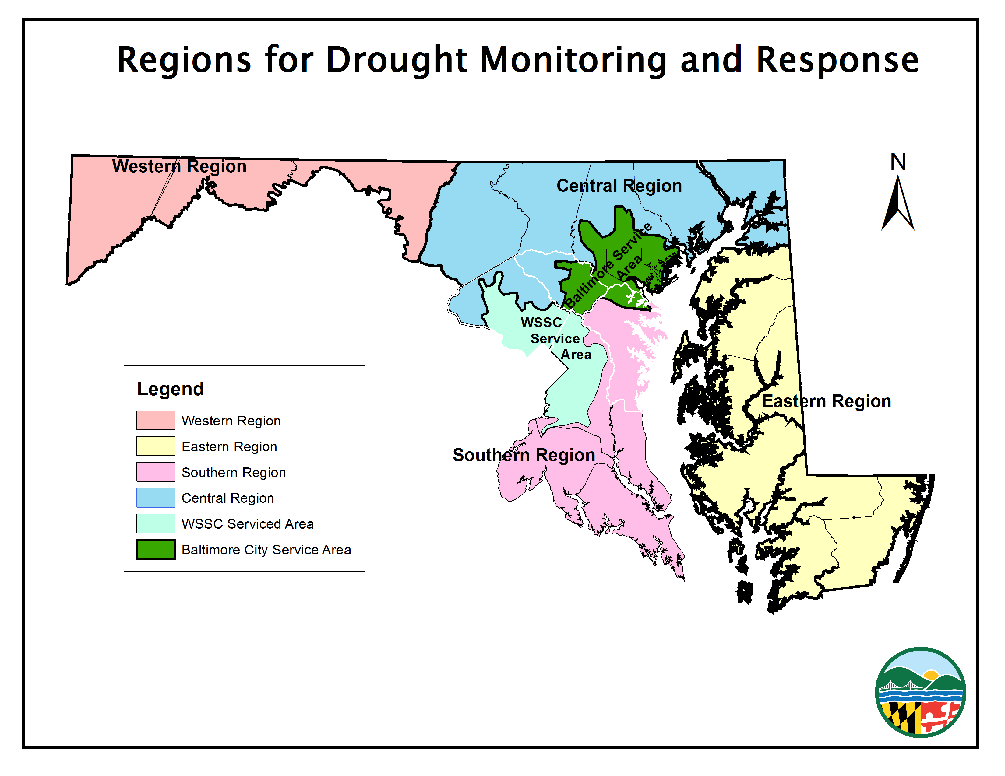 Map of Maryland's Drought Regions